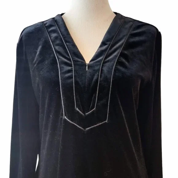 Oscar De La Renta Womens L Pink Label Black Velour 1/2 Zip Long House Sleep Robe - Picture 4 of 10